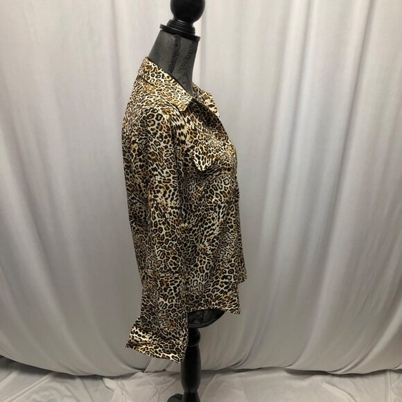 Jones New York Sport Leopard Print Shirt Womens Sz Petite Small Button-Up Blouse - Picture 5 of 9